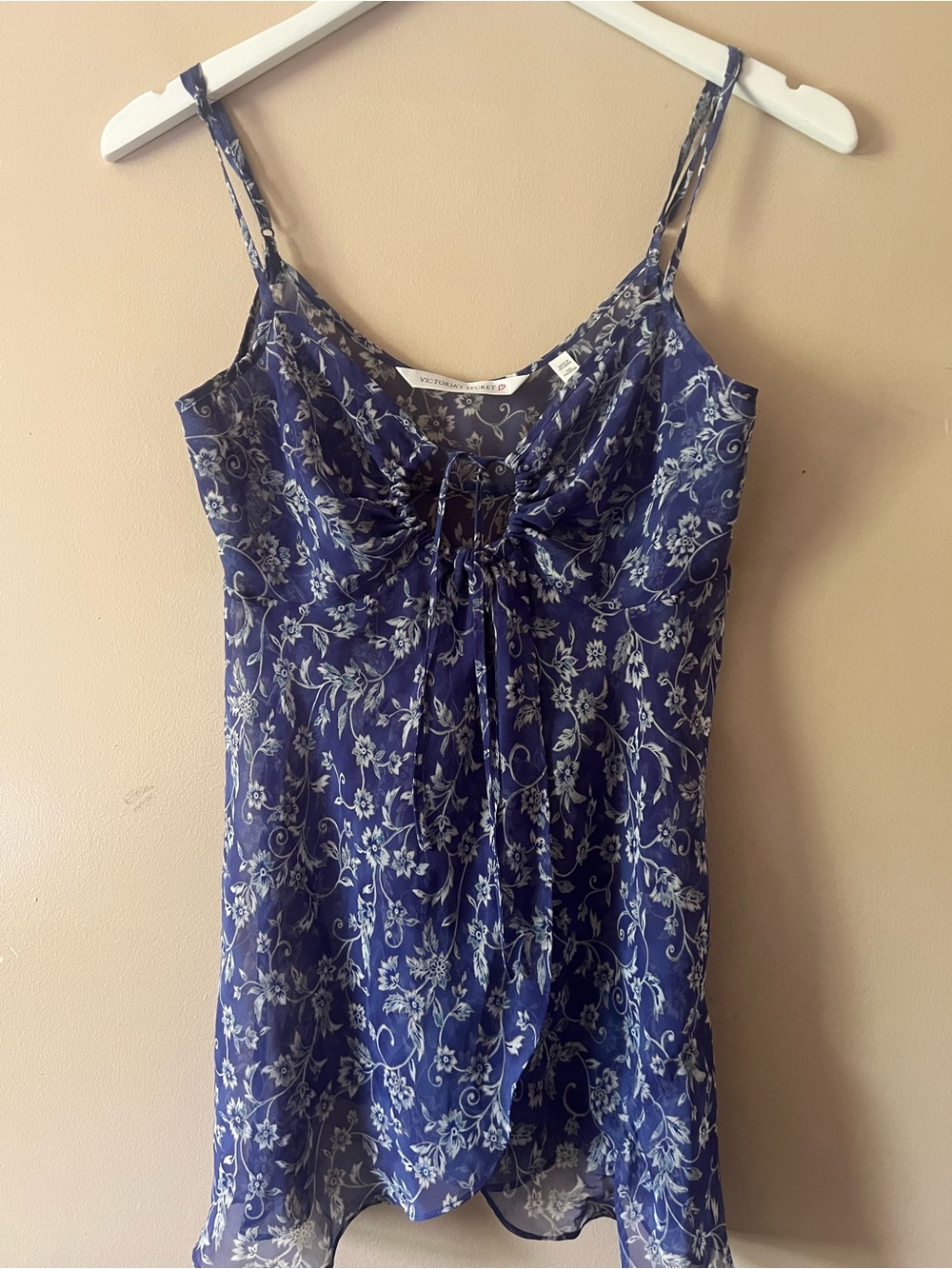 Victoria’s Secret xs Floral sheer Blue Spaghetti Strap keyhole sexy vtg feminine
